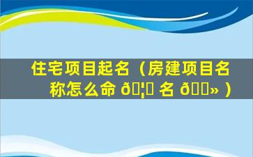 住宅项目起名（房建项目名称怎么命 🦁 名 🌻 ）